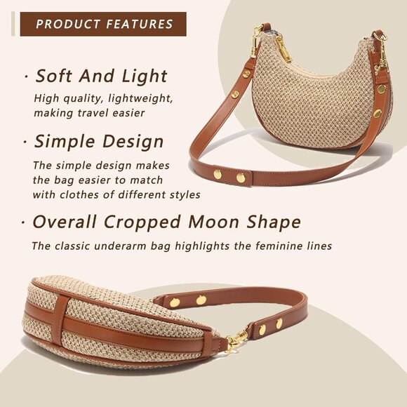 Woven Straw Crossbody Purse Summer Handbag with Removable Straps Women - Picture 6 of 6